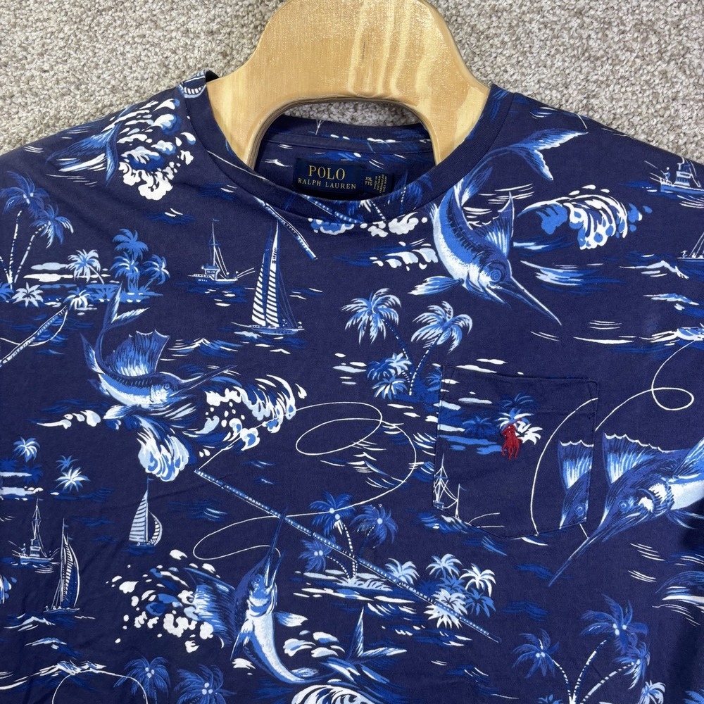 Polo Ralph Lauren Shirt Mens 2XL Blue Nautical Marlin Graphic Pocket Tee